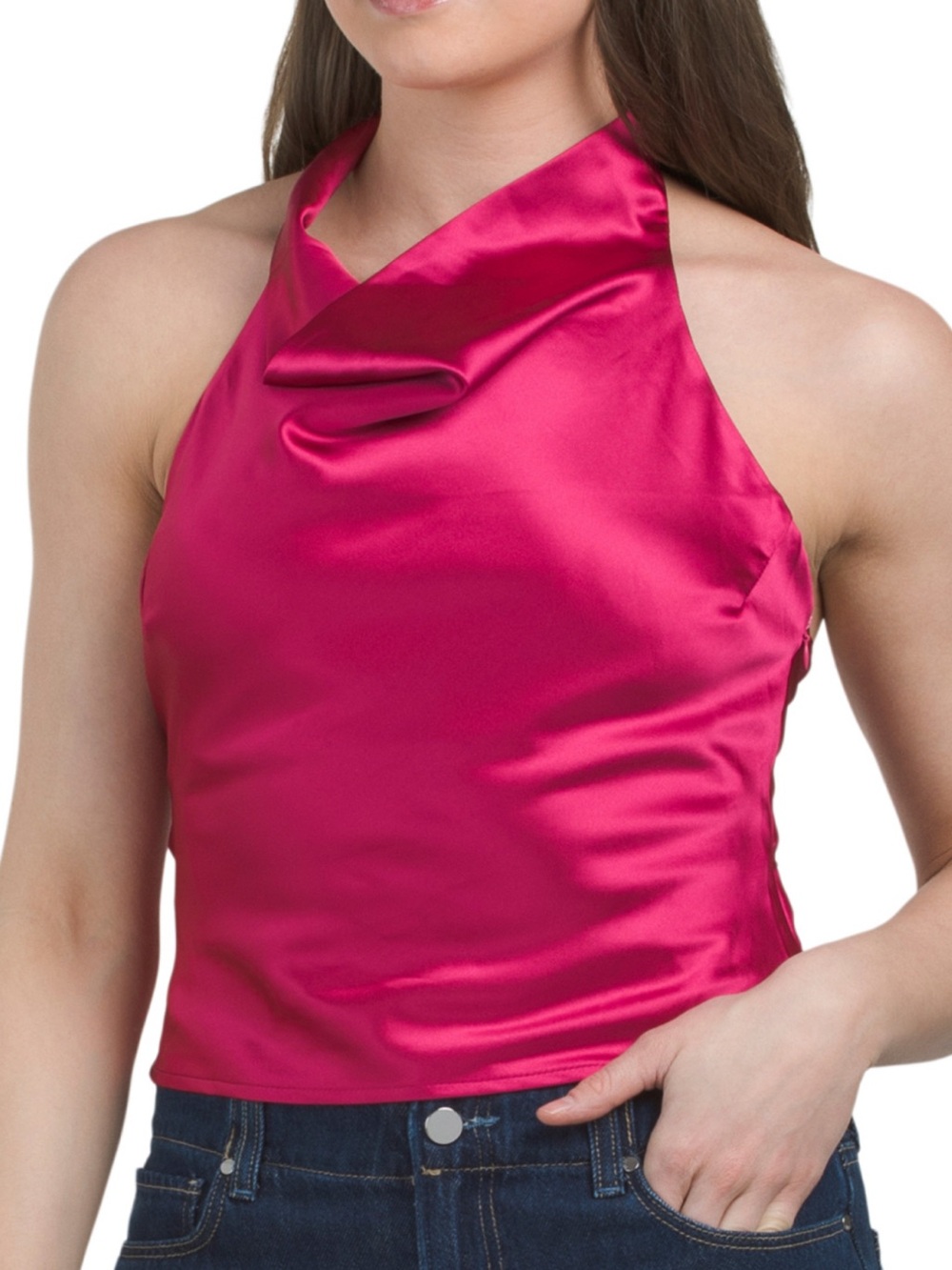 Satin Halter Neck Women's Blouse - Fuchsia Pink